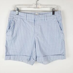 H&M Shorts Womens 6 Blue White Stripe  Cotton‎ Stretch Coastal Preppy Beach Cuff